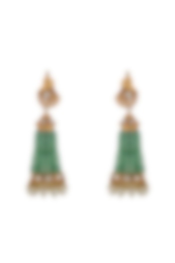 Gold Plated Sea Green & White Pearl Jhumka Earrings by Riana Jewellery at Pernia's Pop Up Shop