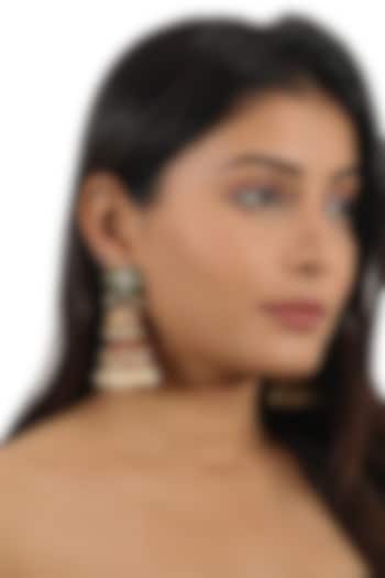 Gold Plated Green Jadtar & Pearl Jhumka Earrings by Riana Jewellery at Pernia's Pop Up Shop