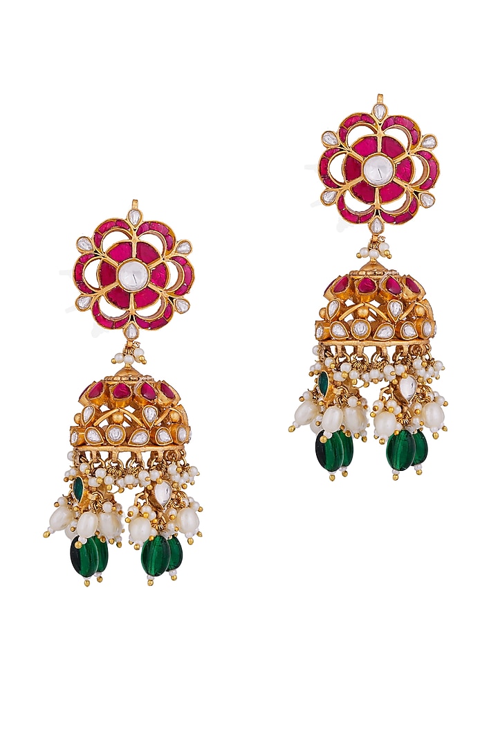Gold Finish Emerald & Ruby Choker Necklace Set by Riana Jewellery at Pernia's Pop Up Shop