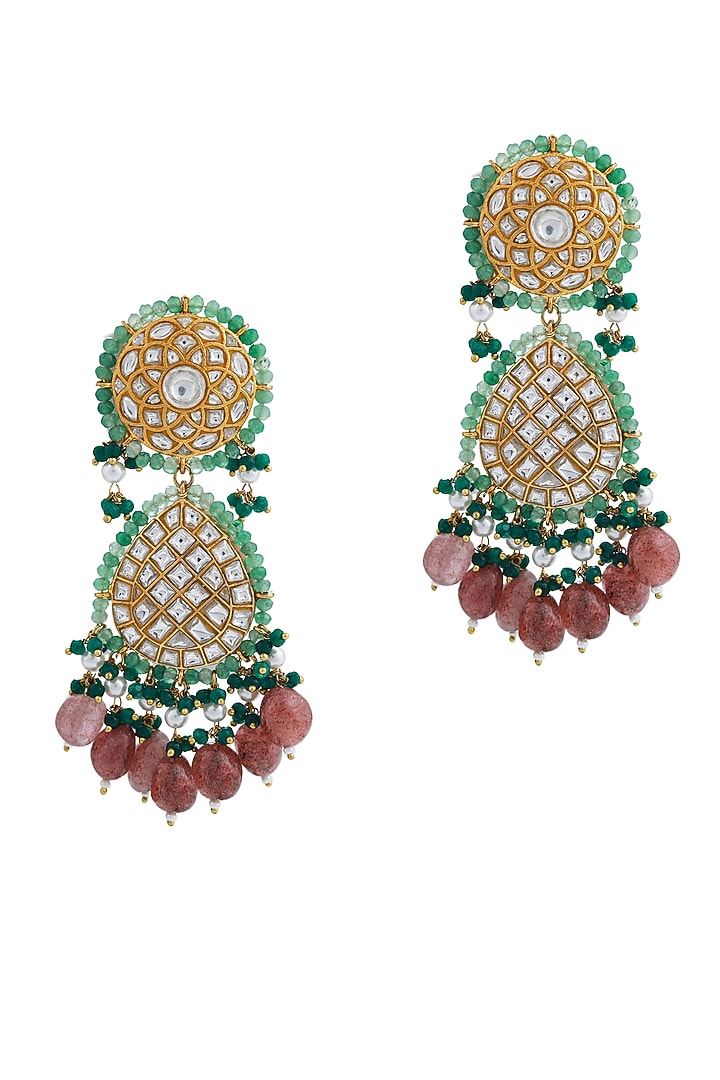 Gold Plated Jadau & Emerald Beaded Necklace Set by Riana Jewellery at Pernia's Pop Up Shop