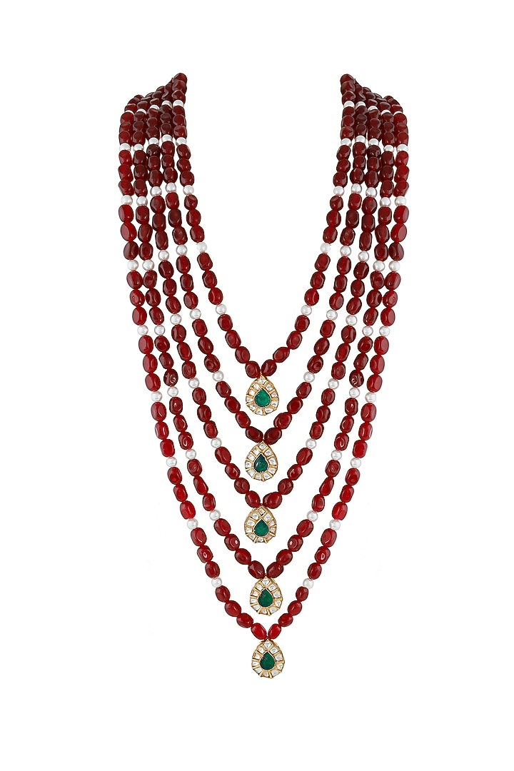 Gold Finish Emerald Layered Necklace by Riana Jewellery at Pernia's Pop Up Shop