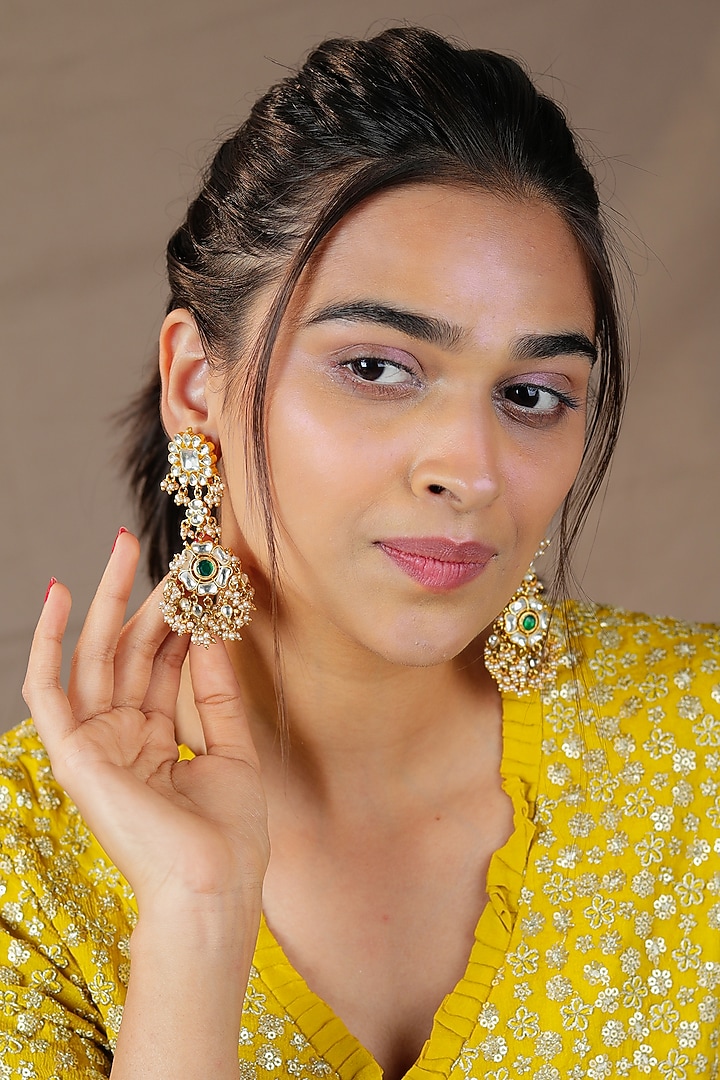 Gold Finish Jadau & Pearl Necklace Set by Riana Jewellery at Pernia's Pop Up Shop