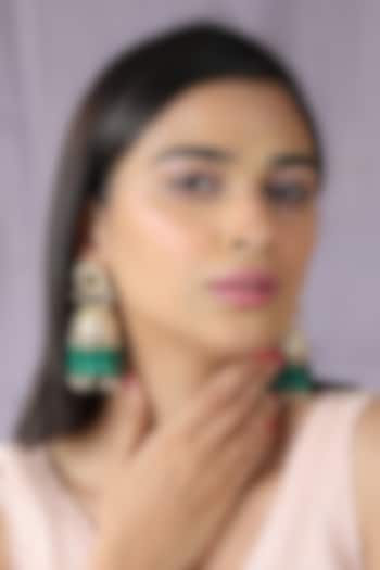 Gold Finish Jadau & Pearl Jhumka Earrings by Riana Jewellery at Pernia's Pop Up Shop