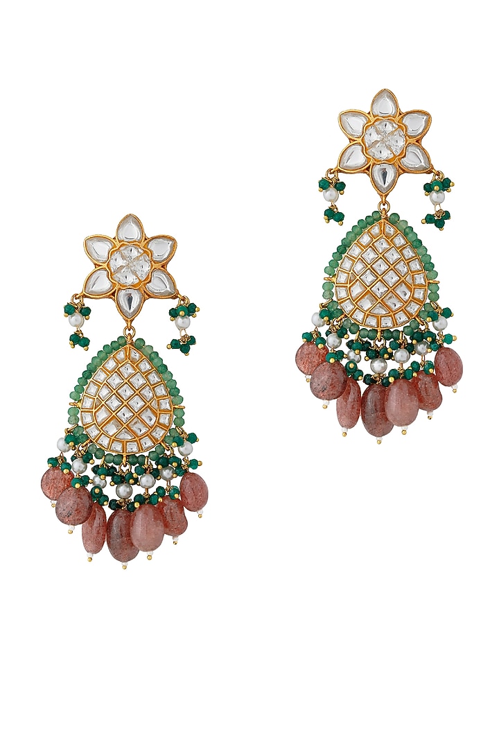 Gold Plated Jadau & Pearl Chandbaali Earrings by Riana Jewellery at Pernia's Pop Up Shop