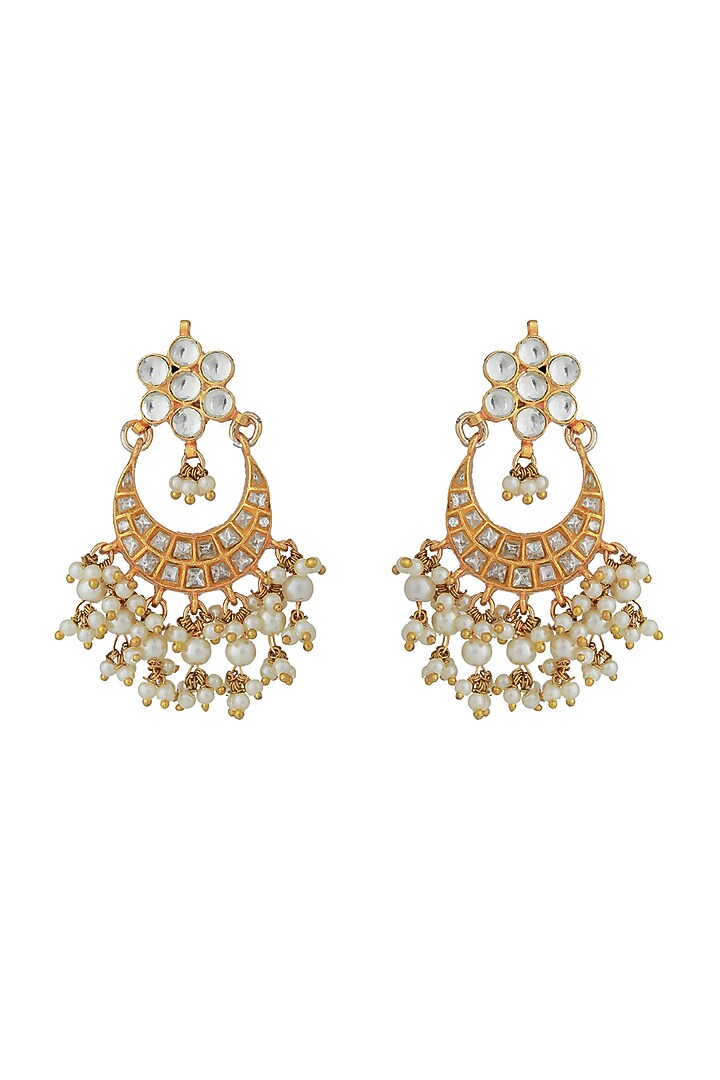 Gold Finish Jadau Chandbaali Earrings by Riana Jewellery at Pernia's Pop Up Shop