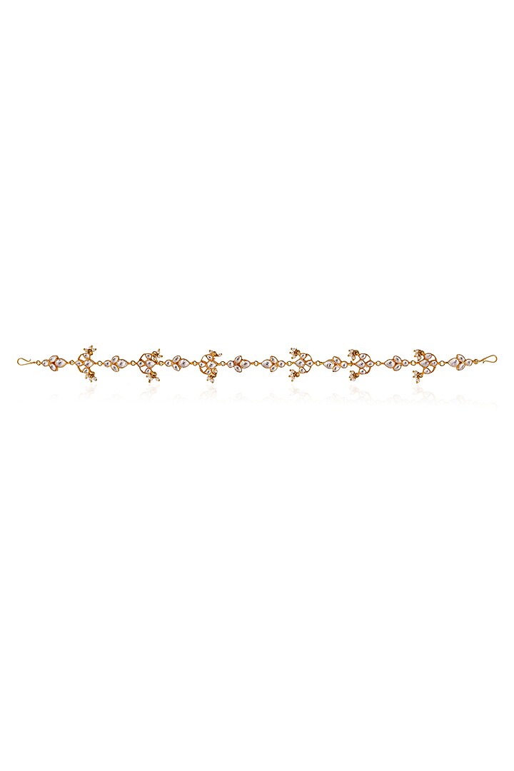 Gold Finish Jadau & Glass Beaded Mathapatti by Riana Jewellery at Pernia's Pop Up Shop