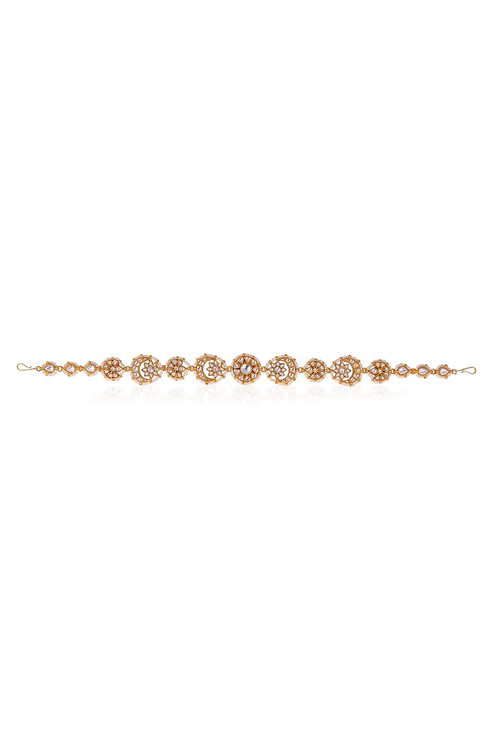 Gold Finish Jadau & Glass Beaded Mathapatti by Riana Jewellery at Pernia's Pop Up Shop