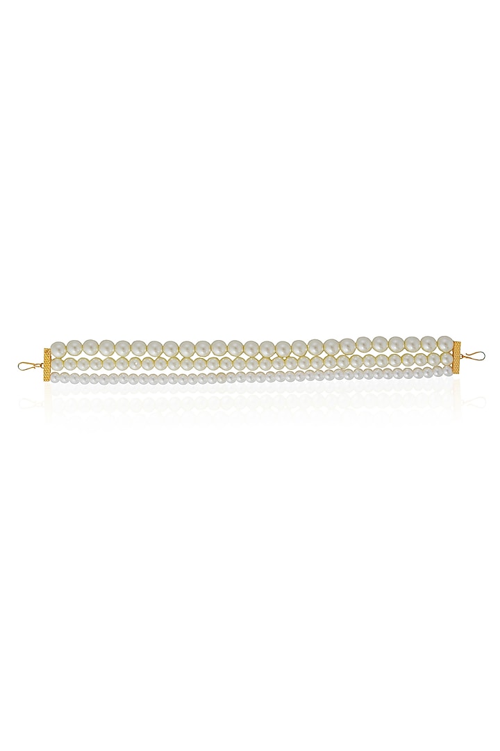 Gold Finish Jadau & Pearl Hairband by Riana Jewellery at Pernia's Pop Up Shop