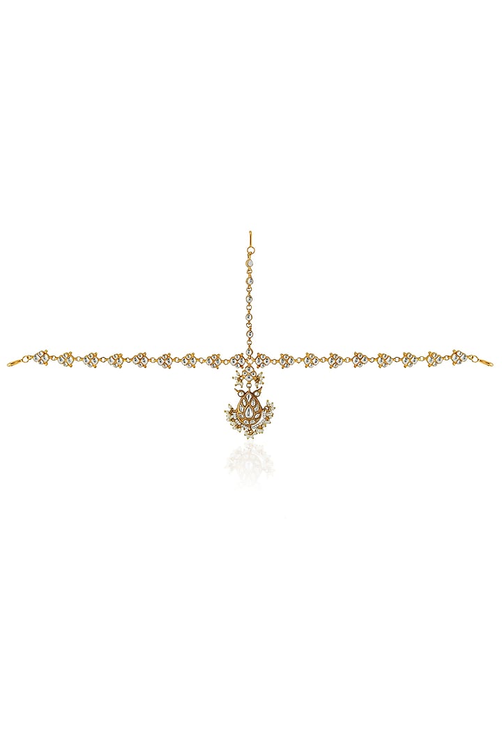 Gold Finish Jadau & Pearl Mathapatti by Riana Jewellery at Pernia's Pop Up Shop