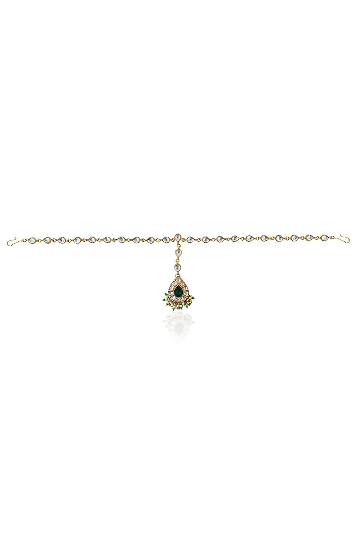 Gold Finish Jadau & Pearl Mathapatti by Riana Jewellery at Pernia's Pop Up Shop