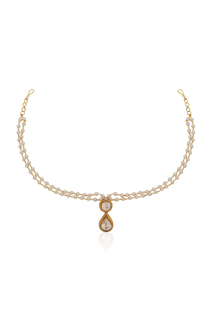 Gold Finish Jadau & Pearl Mathapatti by Riana Jewellery at Pernia's Pop Up Shop