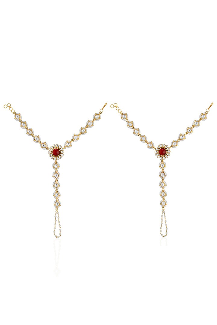 Gold Finish Jadau Hathphools (Set of 2) by Riana Jewellery at Pernia's Pop Up Shop