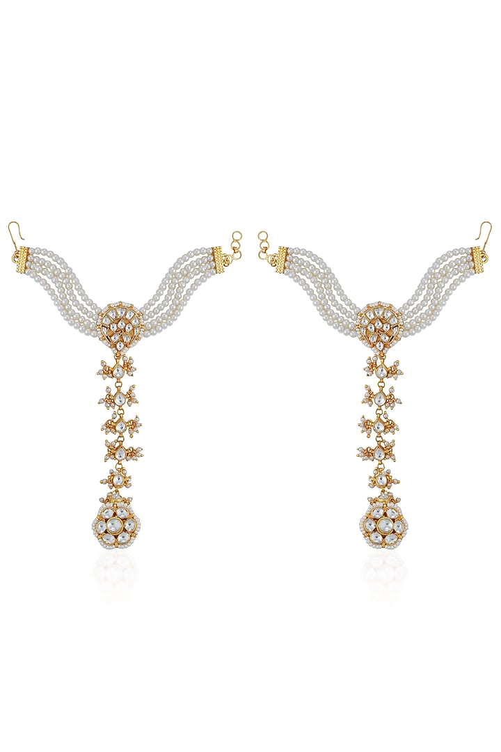 Gold Finish Jadau Hathphools (Set of 2) by Riana Jewellery at Pernia's Pop Up Shop