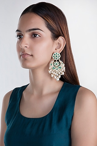 Gold Plated Pearl Drop Chandbali Earrings by Riana Jewellery