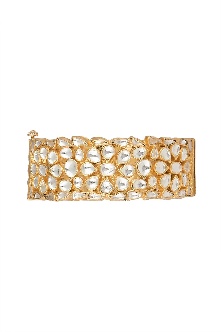 Gold Plated Floral Jadtar Stone Bangle by Riana Jewellery at Pernia's Pop Up Shop