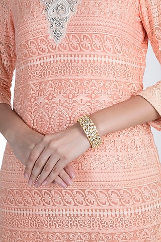 Gold Plated Floral Jadtar Stone Bangle by Riana Jewellery