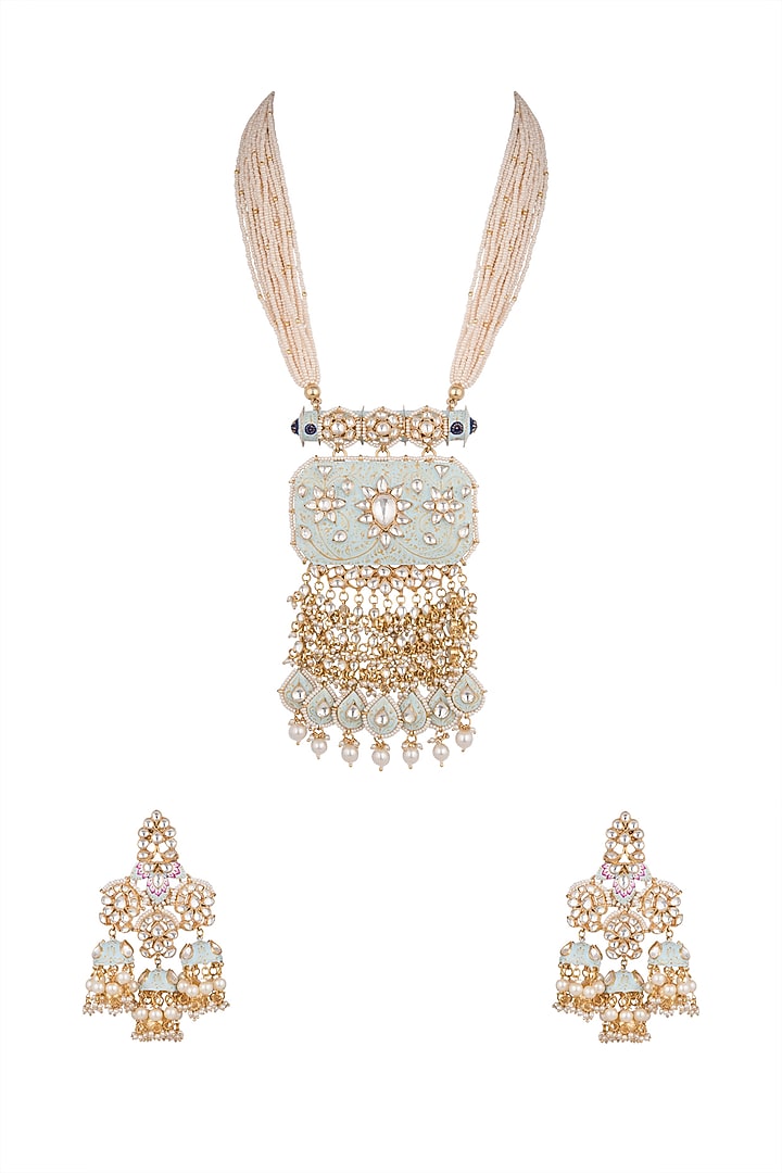Gold Plated Meenakari Pearl Pendant Necklace Set by Riana Jewellery at Pernia's Pop Up Shop