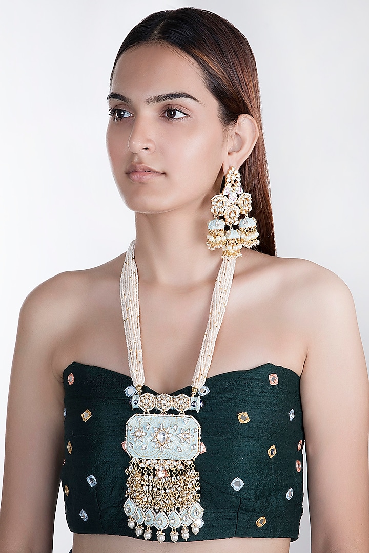 Gold Plated Meenakari Pearl Pendant Necklace Set by Riana Jewellery