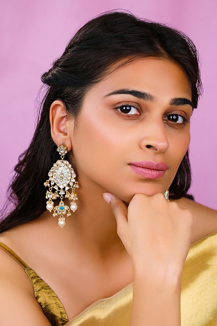 Matte Gold Plated Firozi Blue Meenakari Pendant Necklace Set by Riana Jewellery at Pernia's Pop Up Shop
