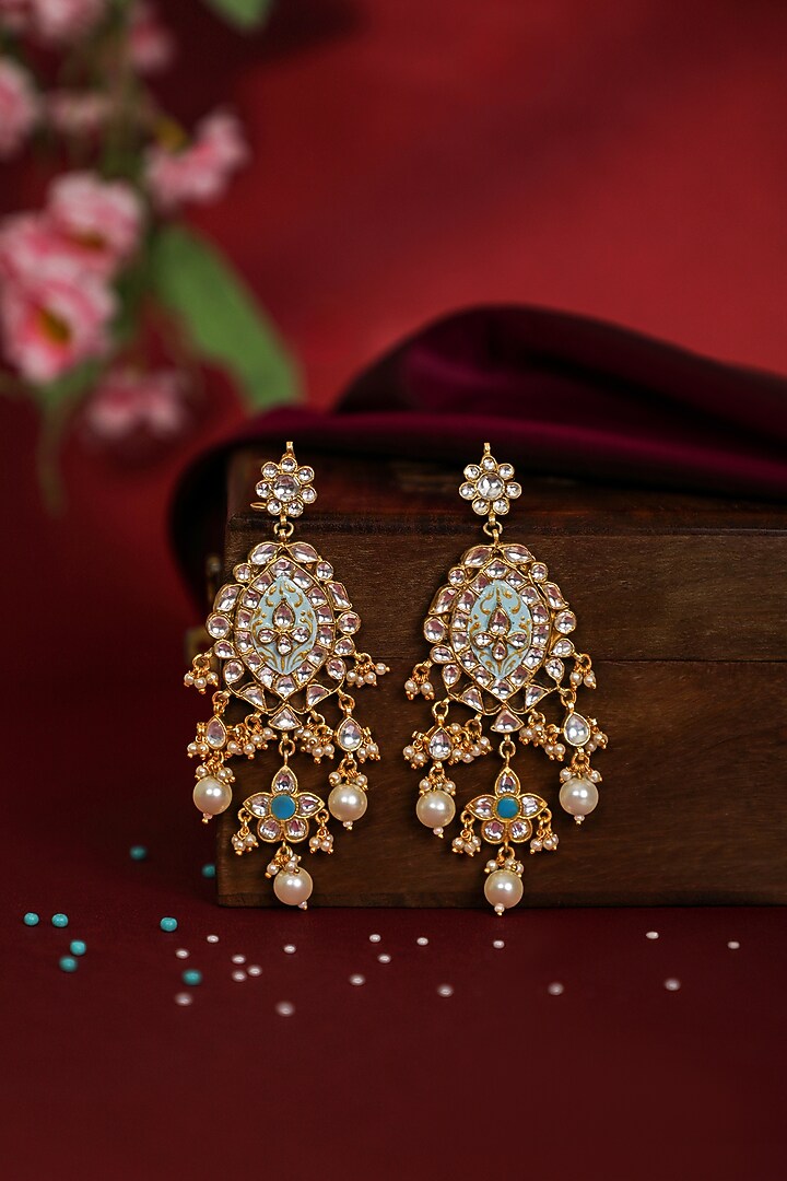 Matte Gold Plated Firozi Blue Meenakari Pendant Necklace Set by Riana Jewellery at Pernia's Pop Up Shop