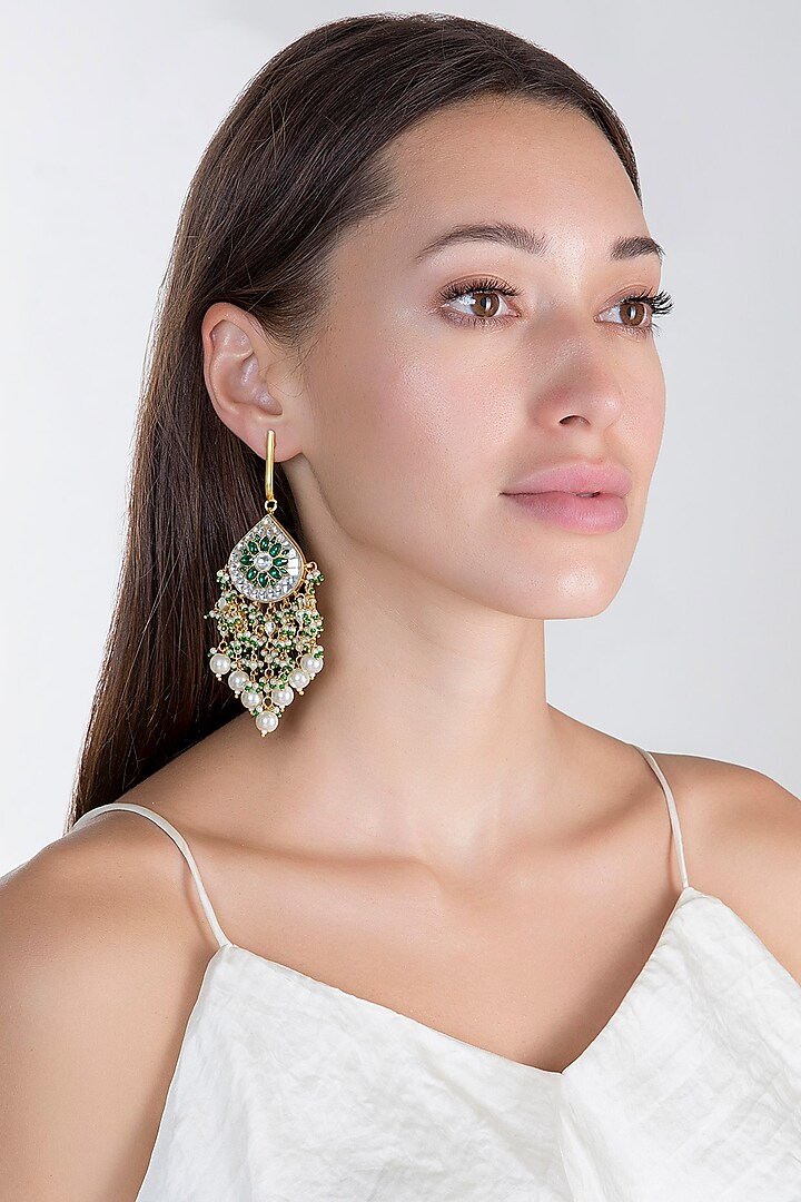 Gold Plated Pearl Baali Earrings by Riana Jewellery