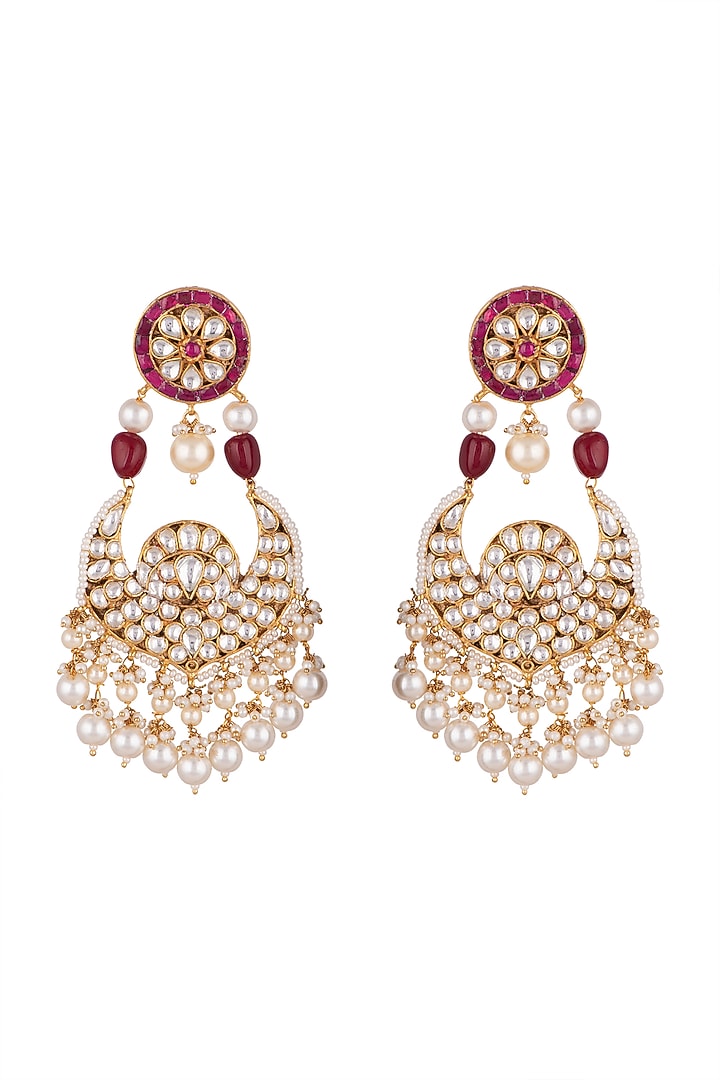 Gold Plated Pearl Chandbali Earrings by Riana Jewellery at Pernia's Pop Up Shop
