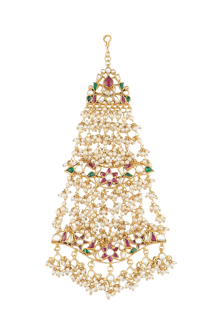 Gold Plated Pearl & Jadtar Stone Passa by Riana Jewellery