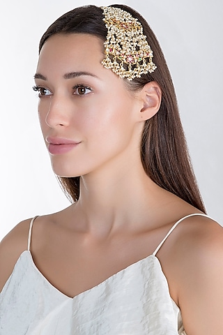 Gold Plated Pearl & Jadtar Stone Passa by Riana Jewellery