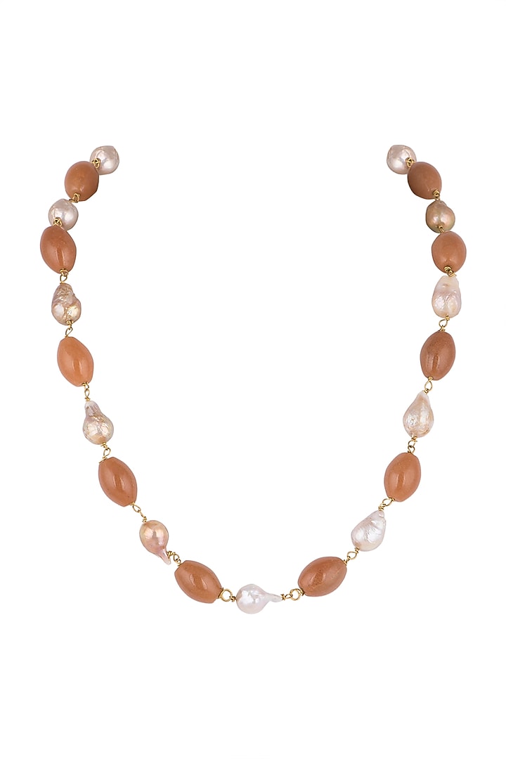 Gold Plated Coral Colored Mala Necklace by Riana Jewellery at Pernia's Pop Up Shop