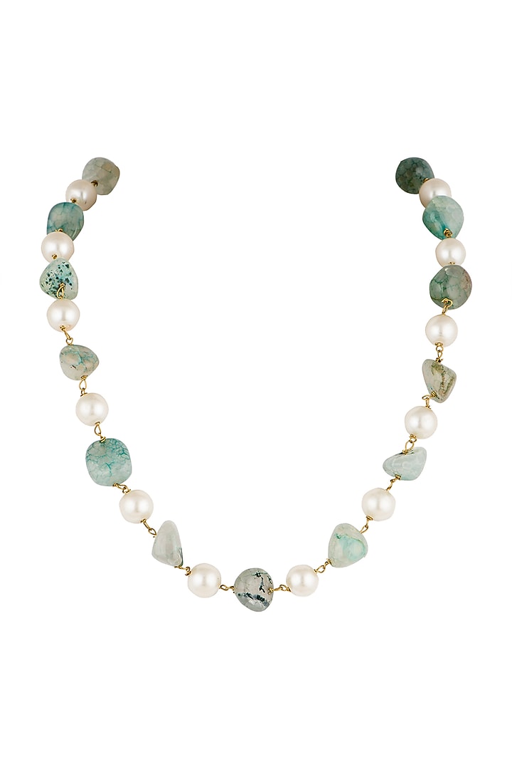 Gold Plated Sea Green & White Mala Necklace by Riana Jewellery at Pernia's Pop Up Shop