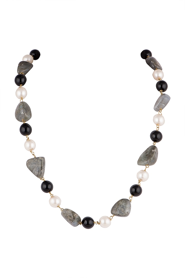 Gold Plated Grey & Black Mala Necklace by Riana Jewellery at Pernia's Pop Up Shop