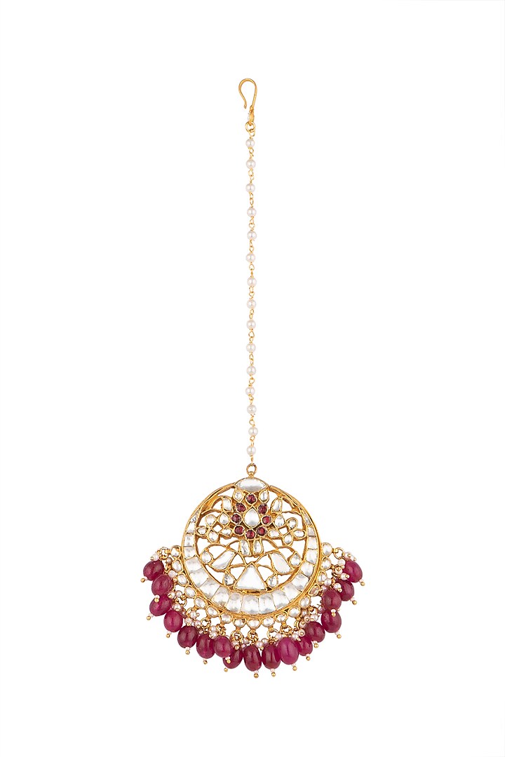 Gold Plated White Jadtar Maang Tikka by Riana Jewellery at Pernia's Pop Up Shop