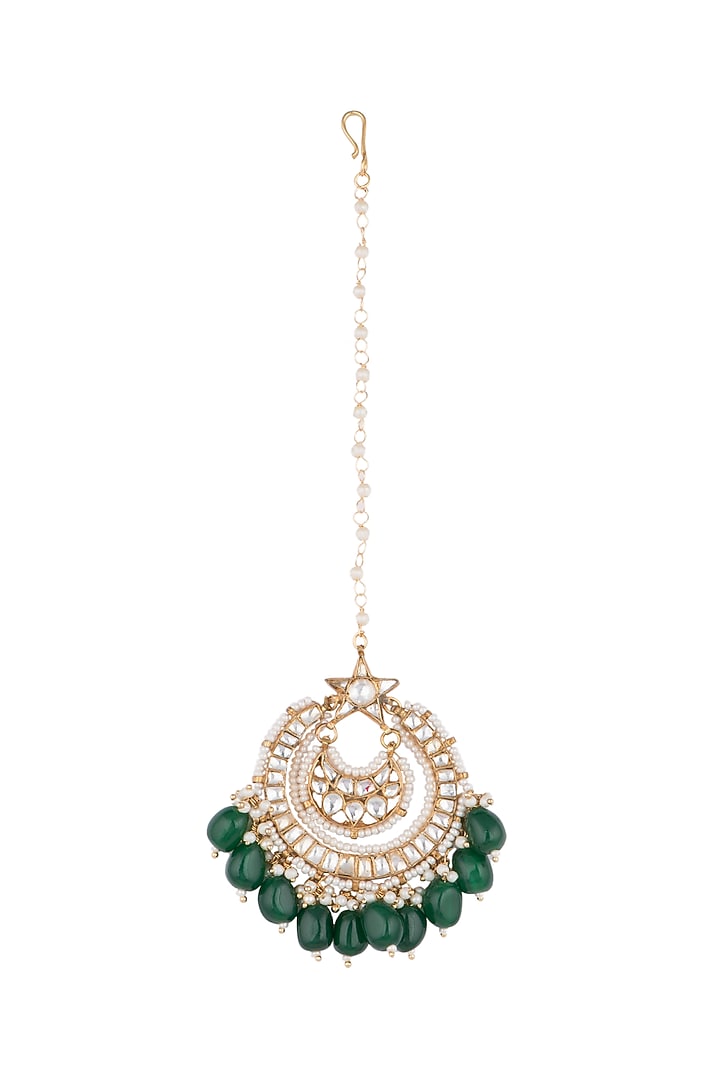 Gold Plated Jadtar Stone Maang Tikka by Riana Jewellery at Pernia's Pop Up Shop