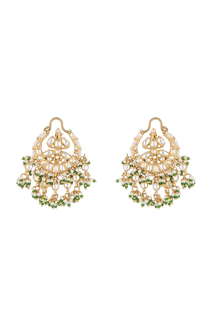 Gold Plated Pearl & Jadtar Stone Earrings by Riana Jewellery at Pernia's Pop Up Shop