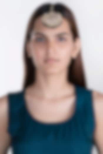 Gold Plated Jadtar Stone & Pearl Maang Tikka by Riana Jewellery at Pernia's Pop Up Shop