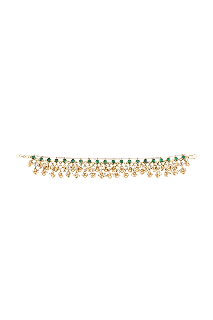 Gold Plated Jadtar Stone & Pearl Anklets by Riana Jewellery at Pernia's Pop Up Shop