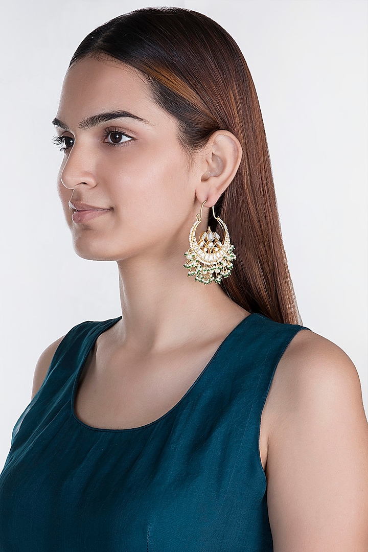 Gold Plated Stone & Pearl Bali Earrings by Riana Jewellery