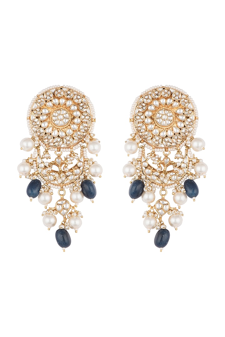 Gold Plated Stone & Pearl Stud Earrings by Riana Jewellery at Pernia's Pop Up Shop