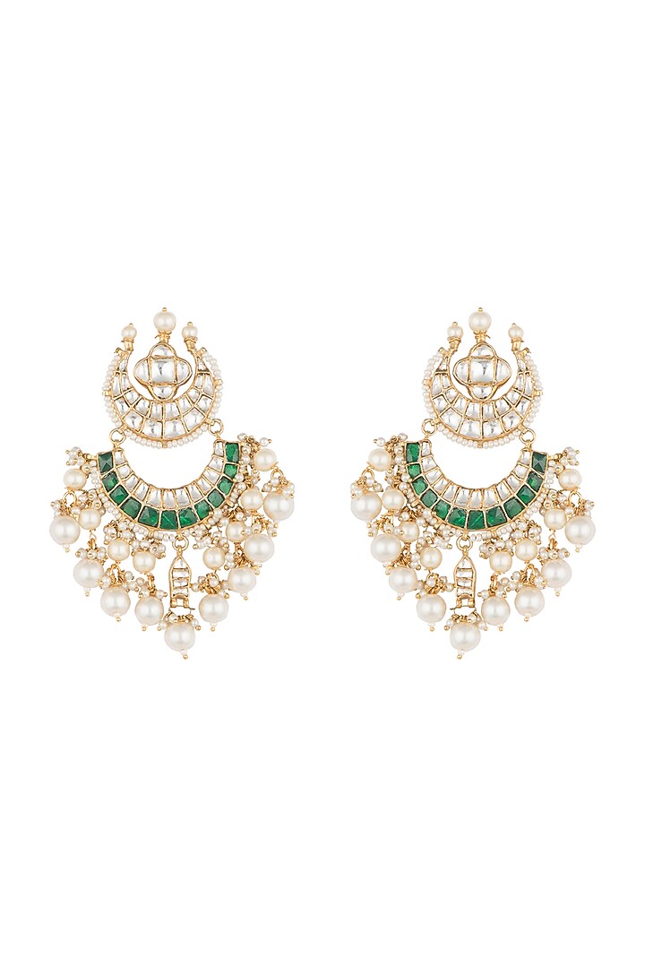 Gold Plated Jadtar Stone Chand Earrings by Riana Jewellery at Pernia's Pop Up Shop