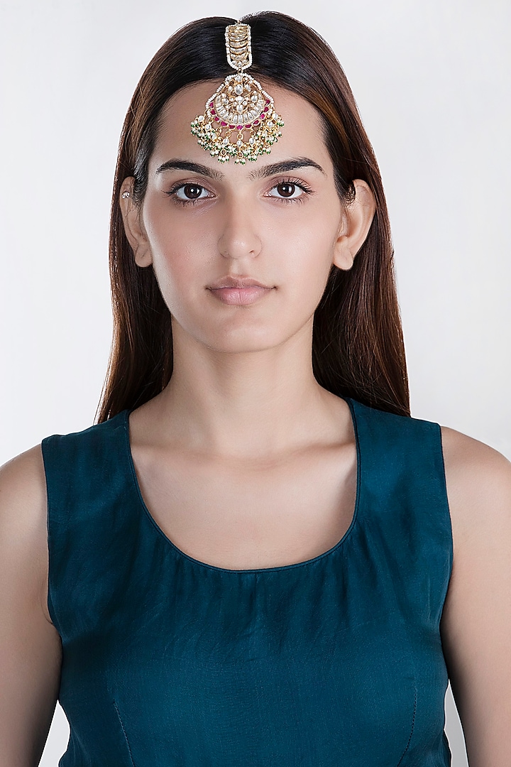 Gold Plated Jadtar Stone Bridal Maang Tikka by Riana Jewellery at Pernia's Pop Up Shop