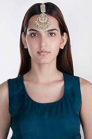 Gold Plated Jadtar Stone Bridal Maang Tikka by Riana Jewellery