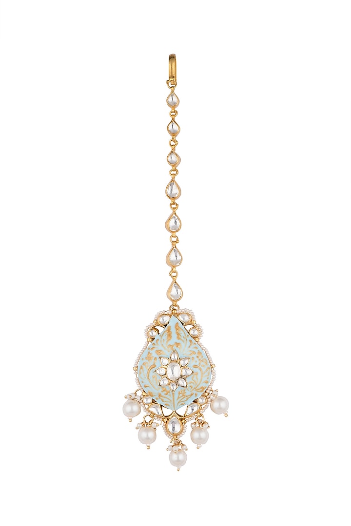 Gold Plated Meenakari Beaded Maang Tikka by Riana Jewellery at Pernia's Pop Up Shop