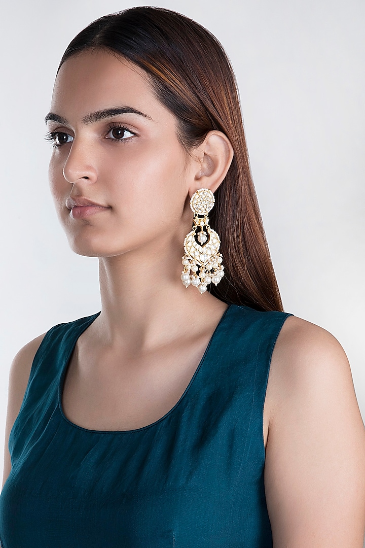 Gold Plated Layered Pearl Earrings by Riana Jewellery