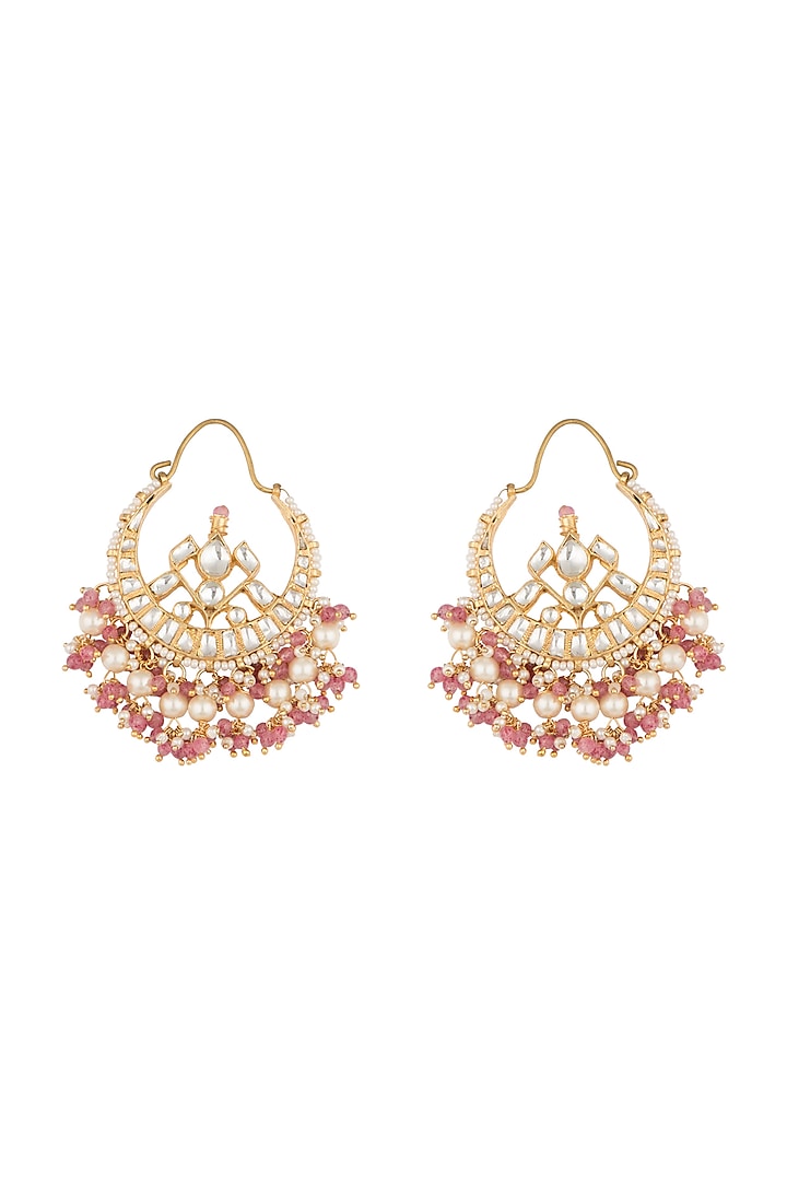 Gold Plated Pastel Pink Pearl Bali Earrings by Riana Jewellery