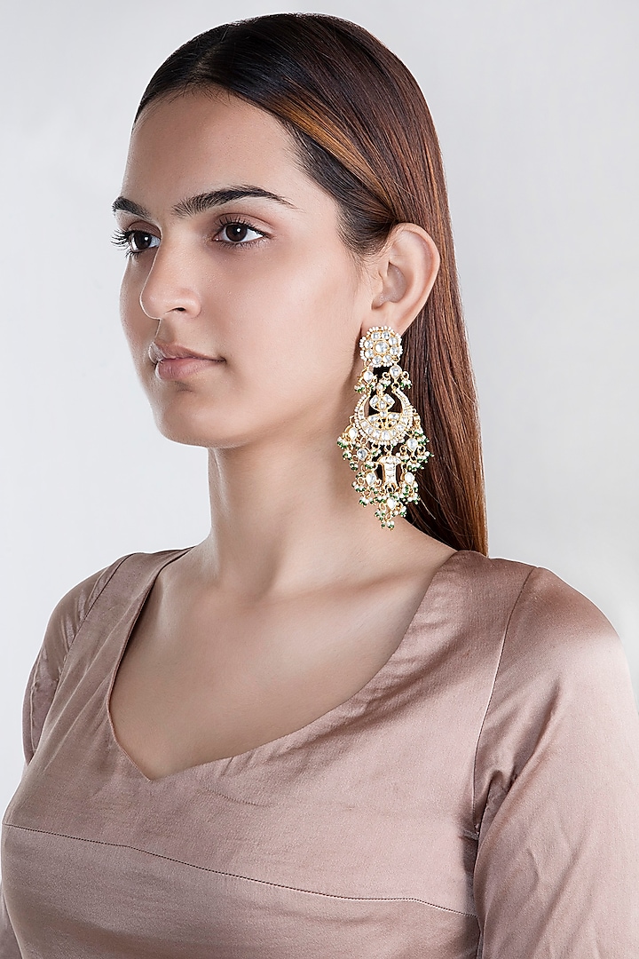 Gold Plated Three Layered Chandbali Earrings by Riana Jewellery