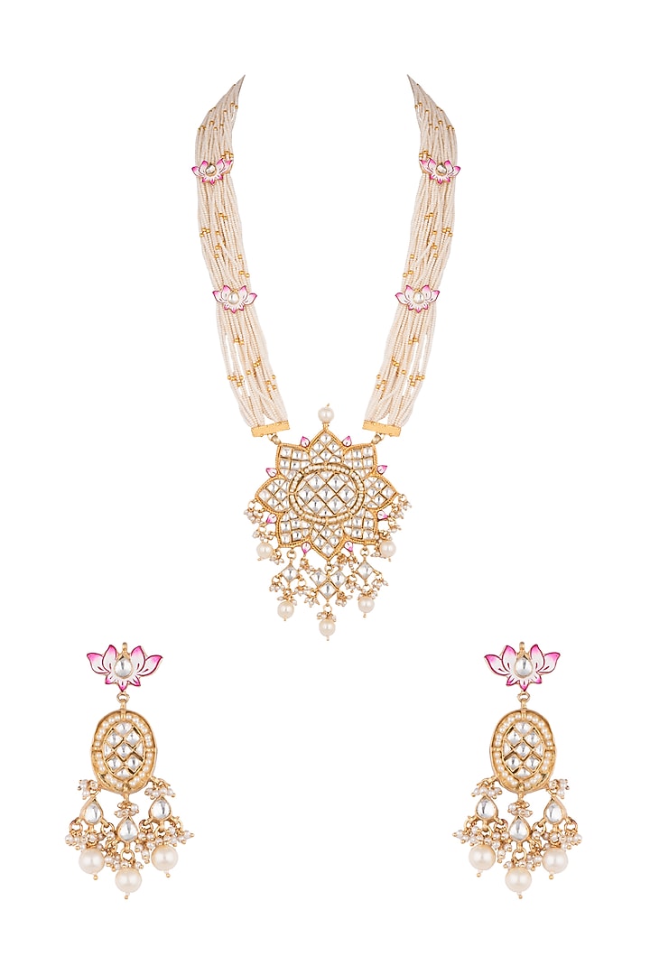 Gold Plated Meenakari Pendant Necklace Set by Riana Jewellery at Pernia's Pop Up Shop