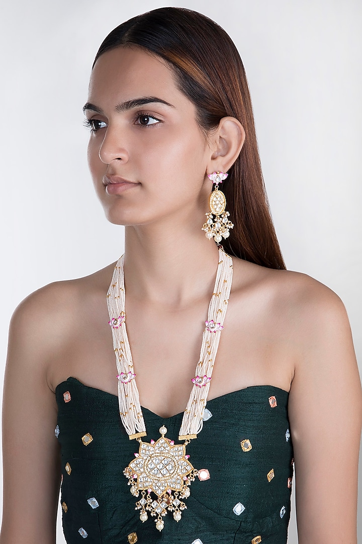 Gold Plated Meenakari Pendant Necklace Set by Riana Jewellery