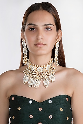 Buy Gold Plated Kundan Long Necklace Set by Chhavi's Jewels Online