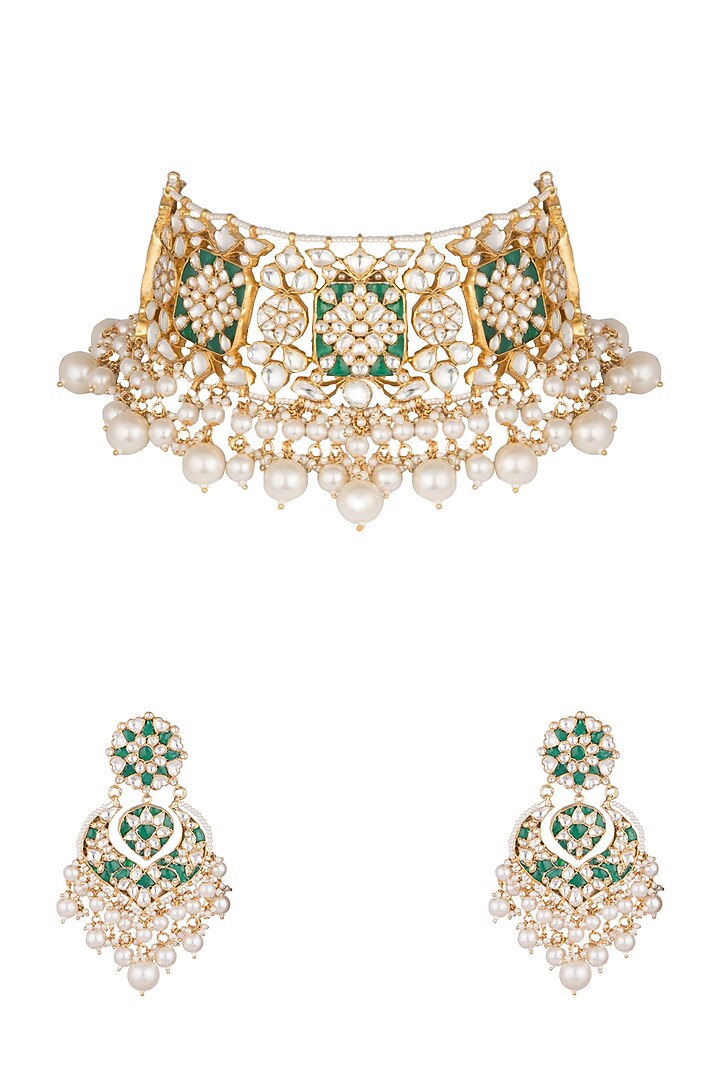 Gold Plated Layered Pearl Choker Necklace Set by Riana Jewellery at Pernia's Pop Up Shop