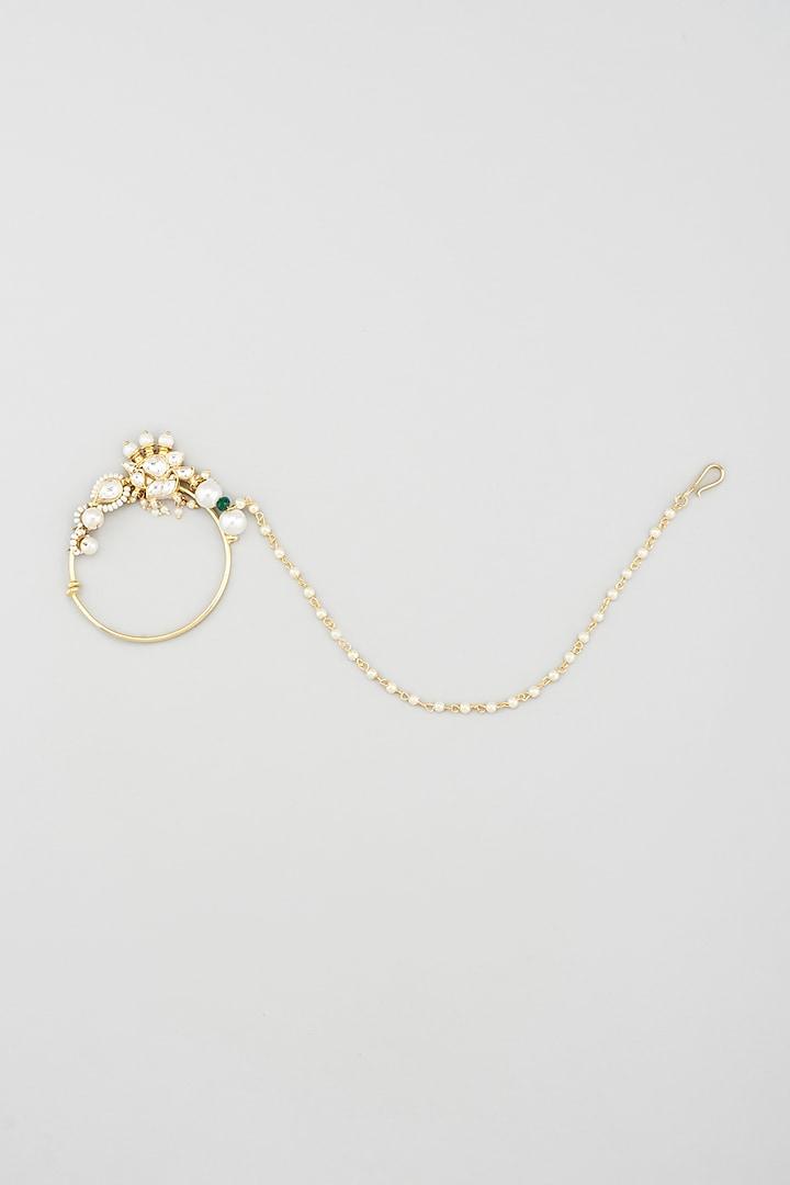 Gold Plated Pearl Floral Nath by Riana Jewellery